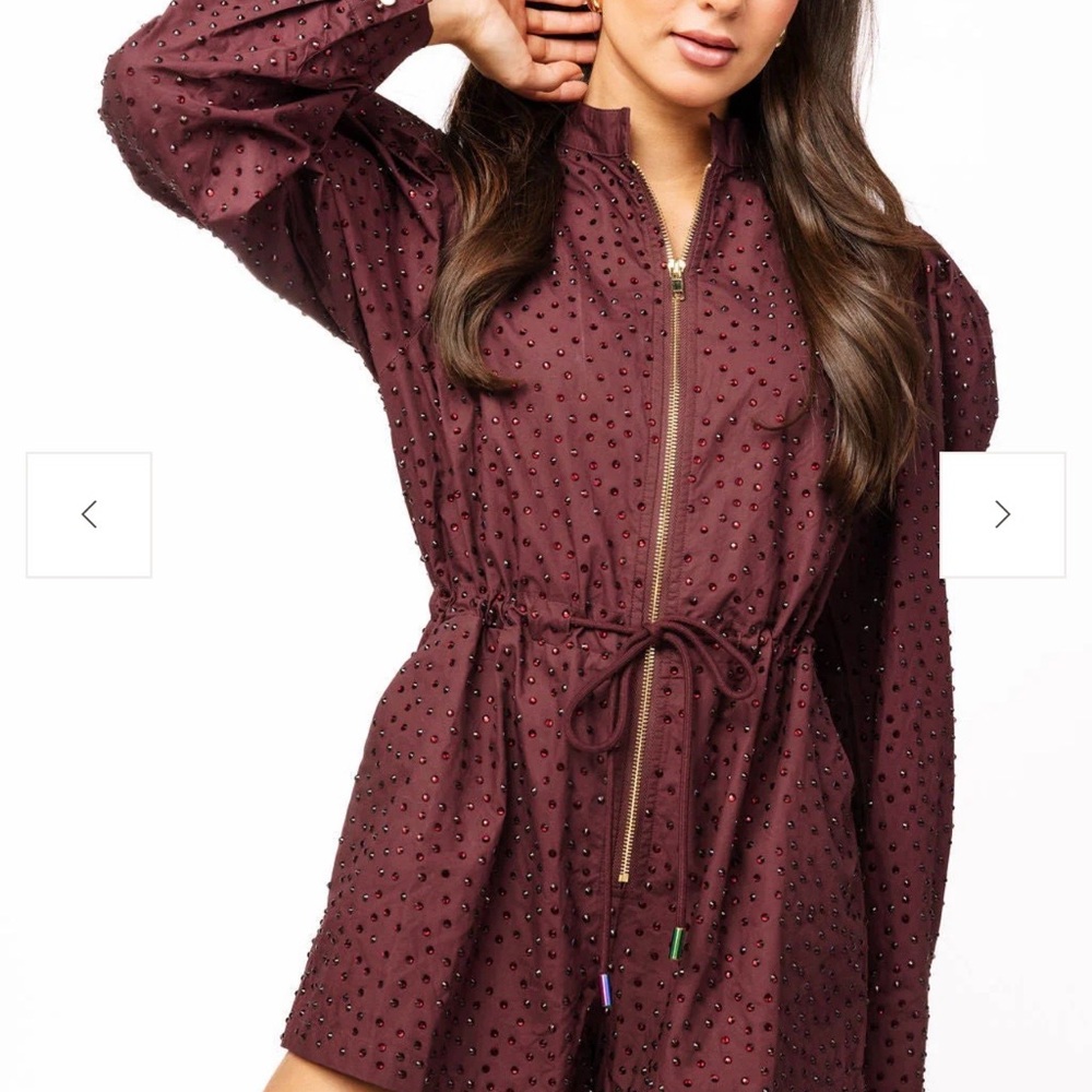 QUEEN OF SPARKLES Maroon Long Sleeve Romper